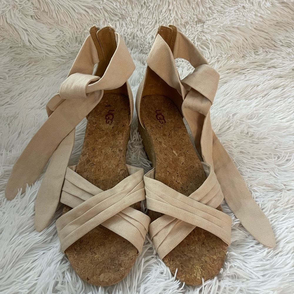 UGG Cream Espadrilles with Ribbon Straps